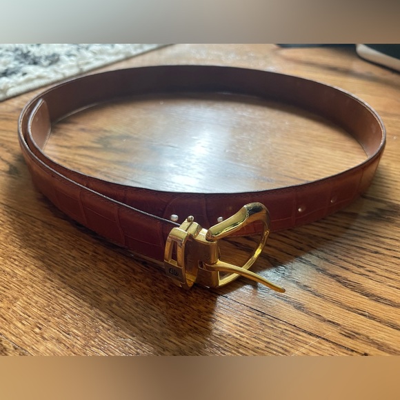 Brown Leather Aligator Belt with Gold Buckle Size 36